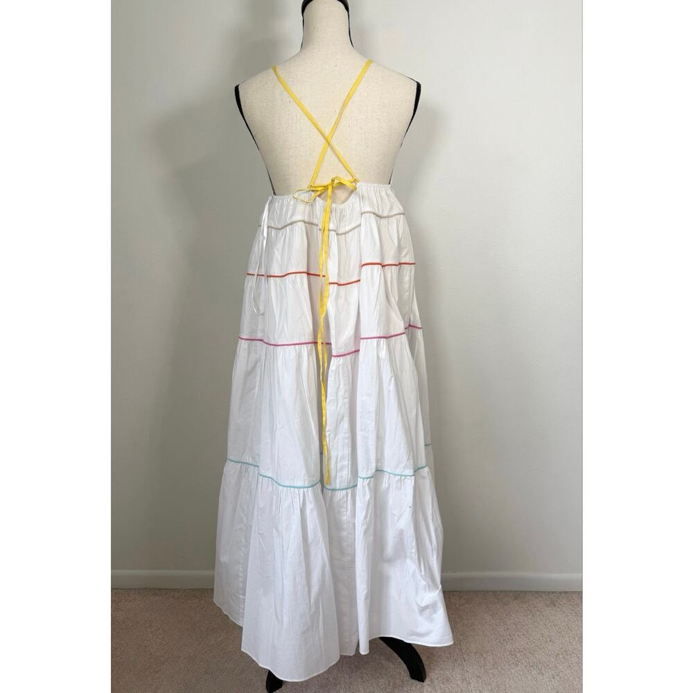 Staud NWT Cleo Tiered Poplin Midi Dress XL Rainbow Trim Cotton - Picture 8 of 16
